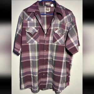 Ely Cattleman Men's Sz Tall Large Shirt Western Pearl Snap Plaid short Sleeve
